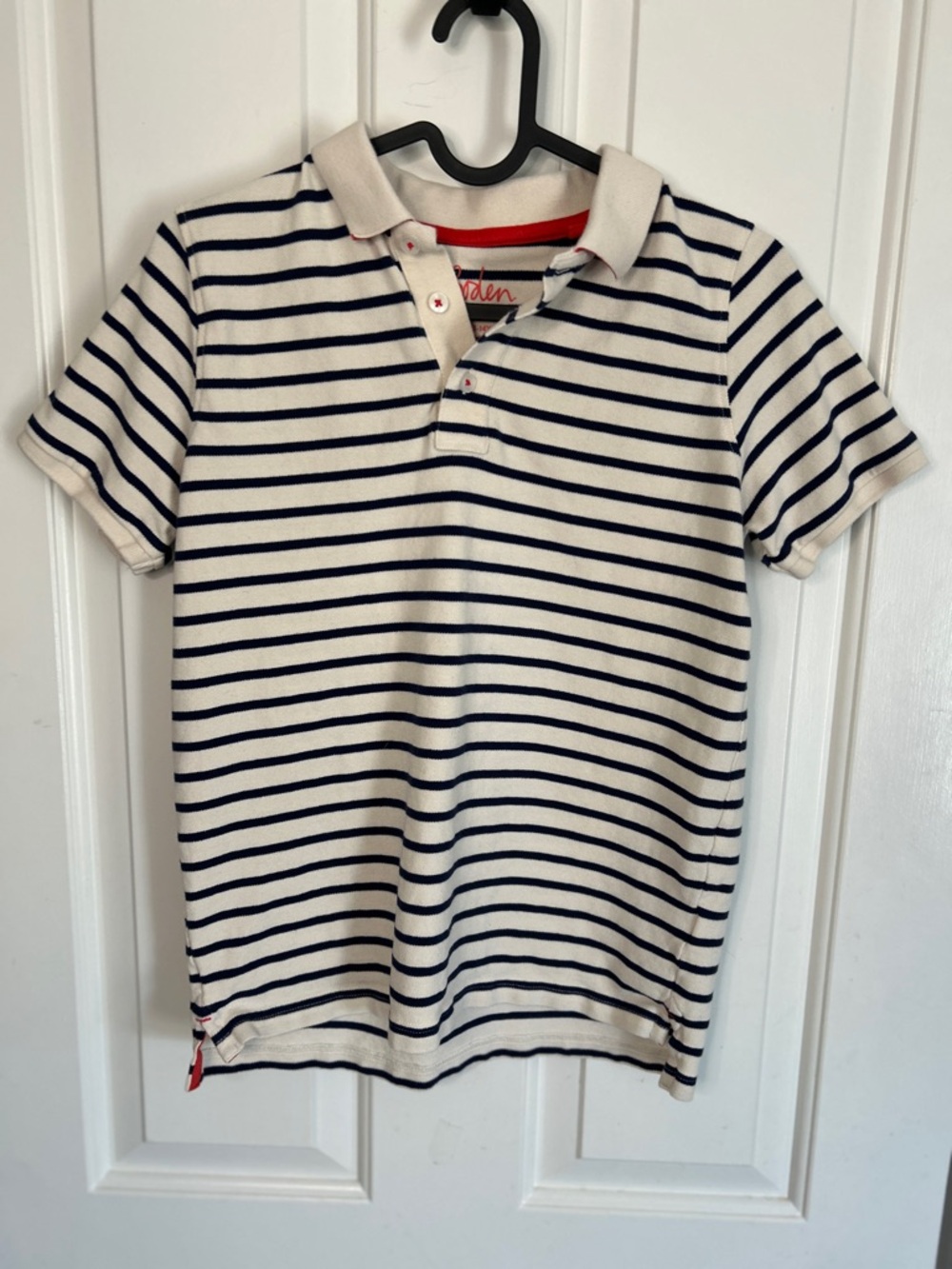 Boden Cream & Navy Striped Polo Short Sleeve Shirt Size 13-14Y
